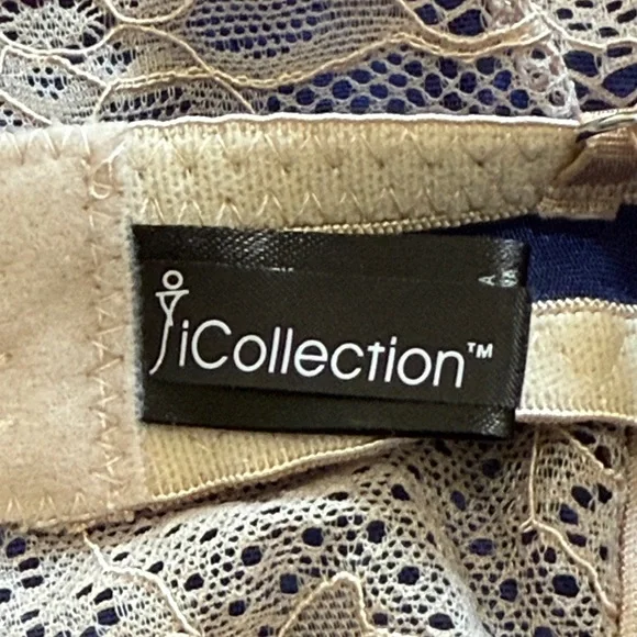 iCollection Elegant Blue and Cream Lace Chemise, 1X - Picture 4 of 5